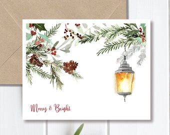 Christmas Cards,  Holiday Cards, Watercolor, Lanterns, Christmas Card Set, Handmade, Merry Christmas, Watercolor Christmas Cards