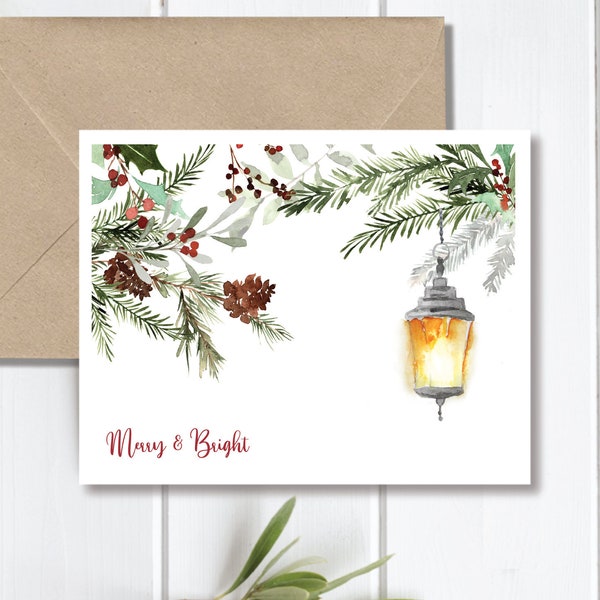 Christmas Cards,  Holiday Cards, Watercolor, Lanterns, Christmas Card Set, Handmade, Merry Christmas, Watercolor Christmas Cards