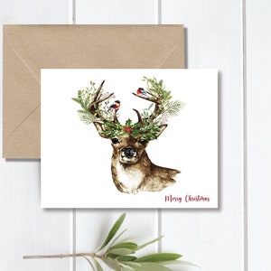 Deer Christmas Cards, Reindeer, Deer, Reindeer, Christmas Cards, Bird Christmas Cards, Holiday Cards Deer Cards,  Holiday Card Set, Handmade