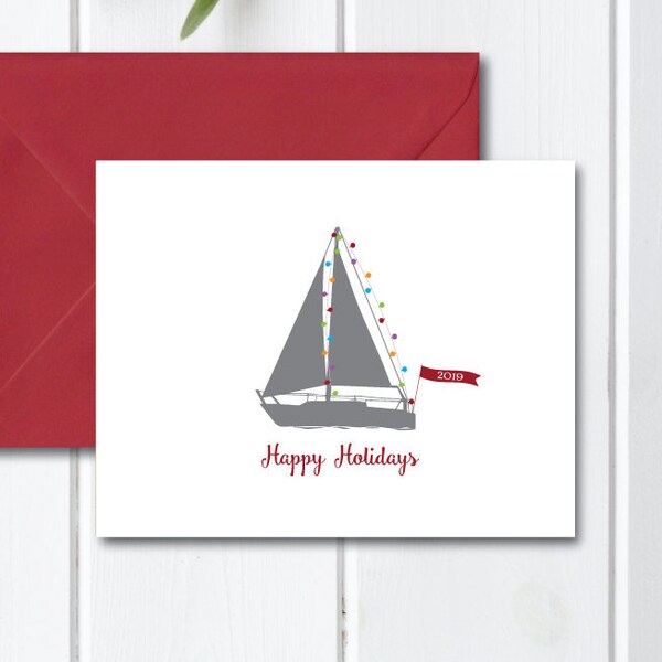 Elaine Maier Holiday Boat Deluxe Glitter Box – 14 Nautical Christmas Cards With Envelopes