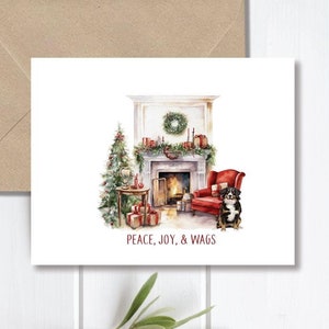 Cartes de Noël chien, Cheminée, Aquarelle, Chiens, Papeterie chien, Cartes chien, Cartes de Noël Chiens, Cartes de Noël Bouvier Bernois
