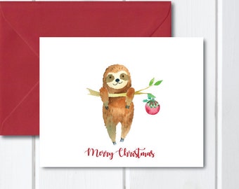 Sloth Christmas Cards, Sloth, Winterberry, Christmas Cards, Holiday Cards, Christmas Card Set, Christmas Sloth,  Holiday Card Set