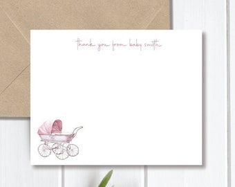 Baby Carriage Thank You Cards, Baby Announcements, Baby Shower Thank You Cards, Pram, Baby Stroller Cards, Baby Announcements, Baby Girl