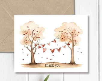 Thank You Cards, Wedding Thank You Cards, Hearts, Bridal Shower Thank You Cards, Hearts, Thank You Notes, Affordable Wedding