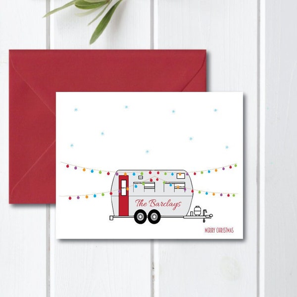 Christmas Cards, Camping, Camping Christmas Cards, Holiday Cards, Campers, Holiday Card Set, Snow, Handmade, Christmas Lights