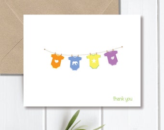 Baby Shower, Thank You Cards,  Baby, Baby Thank You Cards, Baby  Cards, Baby Clothesline,  Baby Announcements, Gender Nuetral