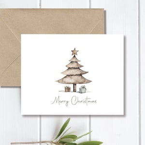 Cartes de Noël, cartes de Noël, ensemble de cartes de Noël, aquarelle, arbre de Noël, cartes de Noël traditionnelles, faites à la main, salutations de vacances