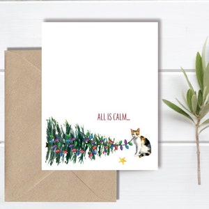 Cartes de Noël, chats, cartes de vœux, cartes de Noël chat, jeu de cartes de Noël, jeu de cartes pour les fêtes, vacances, fait main, calicot, chat calicot