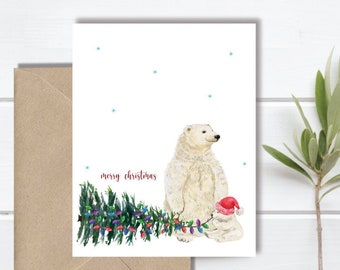 Polar Bear Christmas Cards, Holiday Cards, Polar Bears, Bear Christmas Cards, Christmas Cards, Funny Christmas Cards, Handmade, Watercolor