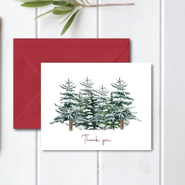 Thank You Cards, Christmas Thank You Cards, Evergreen Tree Cards, Evergreens, Rustic Christmas Cards, Christmas Cards, Thank You Notes