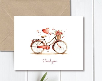 Thank You Cards, Thank You Notes, Bike Thank You Cards, Valentine's Day, Flowers, Floral, Recycled, Rustic, Wedding, Bridal Shower