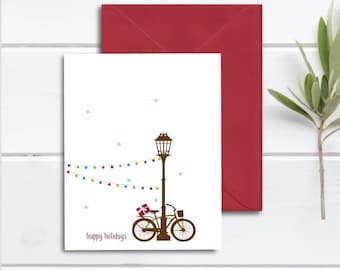 Bikes, Rustic Christmas Cards, Christmas Cards, Holiday Cards, Christmas Card Set, Holiday Card Set, Lamp Post, Bikes, Christmas Lights