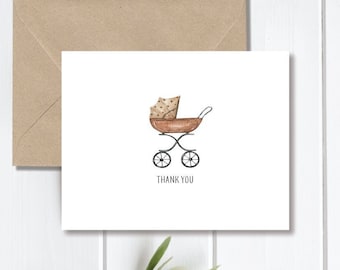 Baby Carriage Thank You Cards, Baby Announcements, Baby Shower Thank You Cards, Pram, Baby Stroller Cards, Baby Announcements