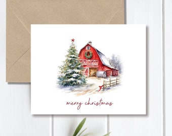 Christmas Cards, Christmas Card Set, Red Barn, Barn, Holiday Cards, Holiday Card Set, Holiday Greeting Cards, Christmas Greeting Cards