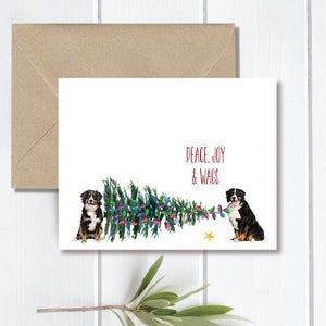 Cartes de Noël chien, jeu de cartes pour les fêtes, chiens, papeterie chien, cartes chien, cartes de Noël chiens, animaux de compagnie, cartes de Noël bouvier bernois