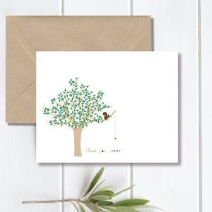 Squirrels, Squirrel Note Cards,  Thank You Cards, Squirrel Thank You Cards,  Squirrels, Personalized Note Cards, Trees, Squirrrel Stationery