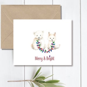 Bear Christmas Cards, Holiday Cards, Polar Bears, Bear Christmas Cards, Christmas Cards, Funny Christmas Cards, Handmade, Watercolor, Fox