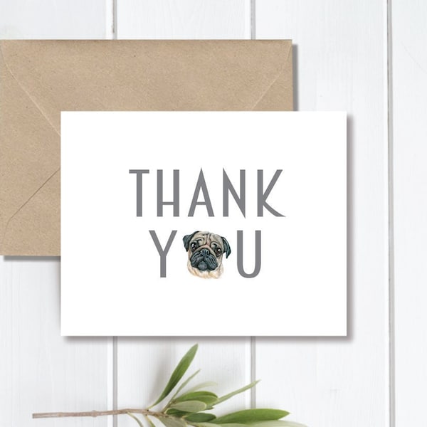 Pug, Pug Breed, Pug Thank You Cards, Thank You Cards, Pug Lovers, Pug Stationery, Note Cards, Stationery Set, Dog Lover Gift, Pugs