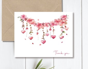 Thank You Cards, Wedding Thank You Cards, Hearts, Bridal Shower Thank You Cards, Hearts, Thank You Notes, Valentine's Day, Watercolor