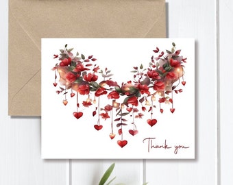 Thank You Cards, Wedding Thank You Cards, Hearts, Bridal Shower Thank You Cards, Hearts, Thank You Notes, Valentine's Day, Watercolor