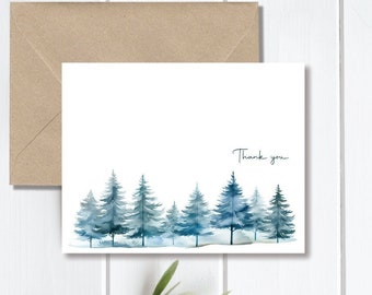 Thank You Cards, Christmas Thank You Cards, Evergreen Tree Cards, Evergreens, Rustic Christmas Cards, Christmas Cards, Thank You Notes