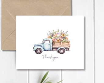Thank You Cards, Thank You Card Set, Thank You Notes, Old Truck, Trucks, Floral, Recycled, Rustic, Wedding, Bridal Shower, Garden