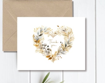 Thank You Cards, Boho Thank You Cards, Thank You Notes, Wreath, Boho, Recycled, Rustic, Wedding, Bridal Shower, Handmade