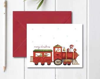 Handmade Christmas Cards, Christmas Cards, Santa, Trains, Holiday Cards, Christmas Card Sets, Holiday Card Set, Santa Christmas Cards