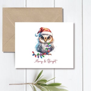 Cartes de Noël, Chouettes, Cartes de vœux, Jeu de cartes de Noël, Arbres, Neige, Cartes de Noël Chouettes, Fait main, Amateurs de chouettes, Bohème, Aquarelle