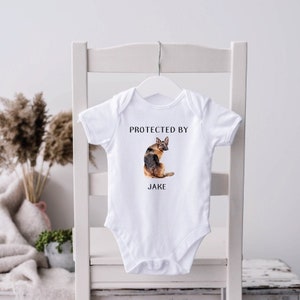 German Shepherd Bodysuit, Dog Shirt, Dog Shirt for Kids, New Baby Gift, Gender Neutral, Gift for New Baby, Dog Lovers,  Protecetd By