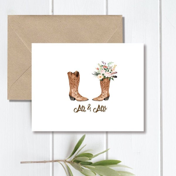 Wedding Thank You Cards, Country Wedding, Thank You Cards, Cowboy Boots,  Watercolor, Newlyweds,  Thank You Cards