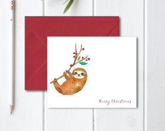 Sloth Christmas Cards, Sloth, Winterberry, Christmas Cards, Holiday Cards, Christmas Card Set, Christmas Sloth,  Holiday Card Set