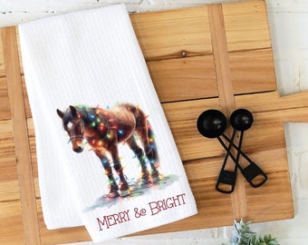 Christmas Towel, Horse Christmas Towel, Dish Towel, Country Dish Towels, Farmhouse Dish Towel, Christmas Decor, Kitchen Towel, House Warming