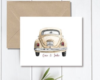 Thank You Cards, Just Married, Wedding Thank You Cards, Thank You Cards, Bridal Shower, Cars, Affordable Wedding,Vintage Cars