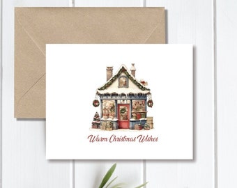 Rustic Christmas Cards, Christmas Cards, Country Christmas, Christmas House,  Water Color Christmas Cards, Holiday Cards, Christmas Home