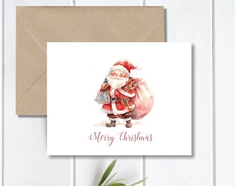 Handmade Christmas Cards, Christmas Cards, Santa, Watercolor, Traditional Christmas, Holiday Cards, Christmas Card Sets, Holiday Card Set,