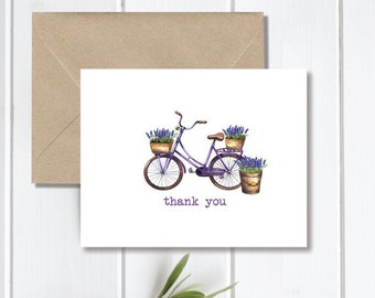Thank You Cards, Thank You Card Set, Thank You Notes, Lavendar, Flowers, Floral, Recycled, Rustic, Wedding, Bridal Shower, Lavendar Garden