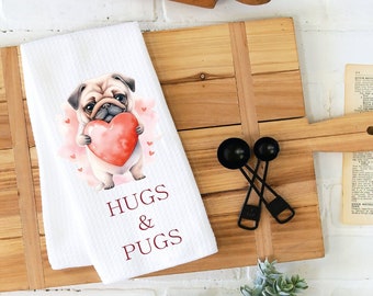 Pug Valentine Towel, Tea Towel, Kitchen Towel, Valentine Dish Towel, Dog Dish Towels, Dog Lovers, Pugs, Pug Towel, Kitchen Towels