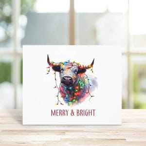 Cow Christmas Cards, Holiday Cards, Christmas Card, Cows, Bulls, Watercolor, Holiday Card Set, Handmade, Rustic, Happy Holidays