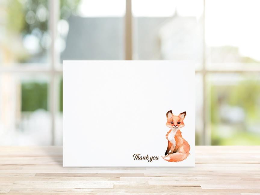 Baby Shower, Baby Shower Thank You Cards, Fox, Foxes, Watercolor, Thank You Cards,  Forest Animals, Animals, Baby Announcements, New Baby