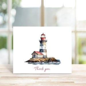 Cartes De Remerciement Phare, Cartes De Correspondance Phare, Phare, Phare, Cartes, Mots De Remerciement Nautiques, Thème Nautique, Aquarelle