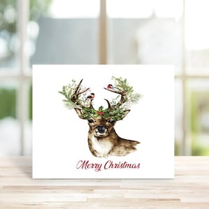 Cartes de Noël avec cerf, Renne, Chevreuil, Renne, Cartes de Noël, Cartes de Noël oiseau, Cartes de vœux, Cartes de cerf, Jeu de cartes de vœux, Fait main
