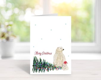 Polar Bear Christmas Cards, Holiday Cards, Polar Bears, Bear Christmas Cards, Christmas Cards, Funny Christmas Cards, Handmade, Watercolor