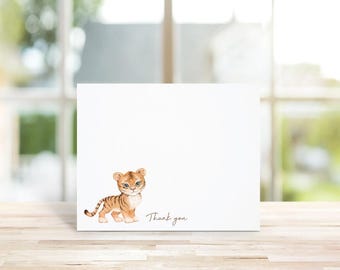 Baby Shower, Baby Shower Thank You Cards, Lion, Tiger, Watercolor, Thank You Cards,  Forest Animals, Animals, Baby Announcements, New Baby