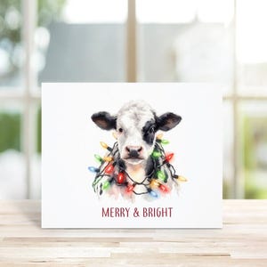 Cow Christmas Cards, Holiday Cards, Christmas Card, Cows, Watercolor, Holiday Card Set, Handmade, Rustic, Happy Holidays
