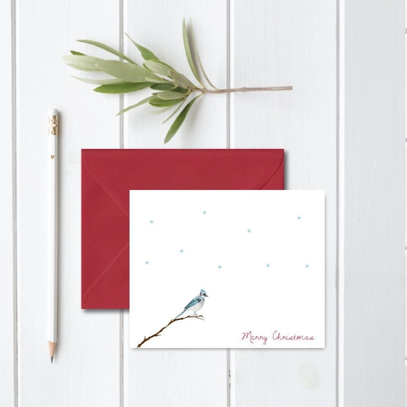 Blue Jays, Christmas Card, Holiday Cards, Snow, Trees, Christmas Card Set, Blue Jay Christmas Cards, Handmade, Holiday Greetings image 1