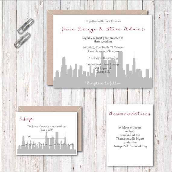 Wedding Invitations Chicago Wedding Chicago Heart Wedding Etsy