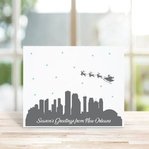 Christmas Cards, Holiday Cards, Santa, New Orleans, Skyline, City, Silhouettes, Reindeer,Handmade, Louisiana Christmas
