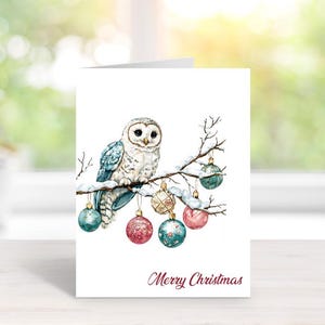 Cartes de Noël, Chouettes, Cartes de vœux, Jeu de cartes de Noël, Arbres, Neige, Cartes de Noël Chouettes, Fait main, Amateurs de chouettes, Bohème, Aquarelle