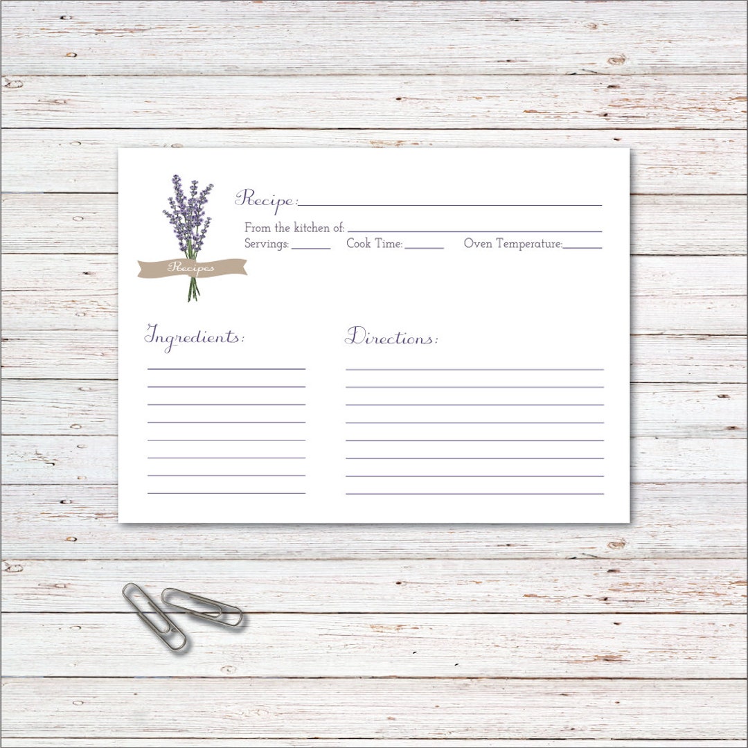 Recipe Cards, Recipes, Bridal Shower Recipe Cards, Lavender, Lavender ...